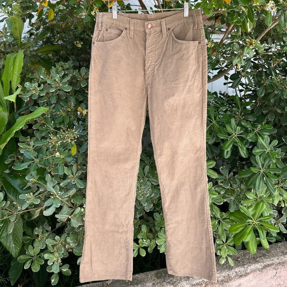 Vintage 70s Plain Pockets Tan Corduroy Pants Scovill Zip 31x33 Flare